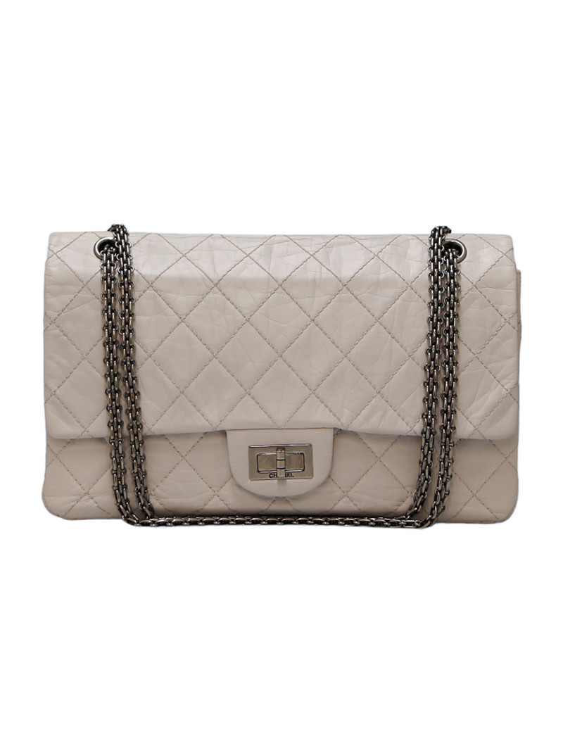 Jumbo CHANEL cuir froissé blanc