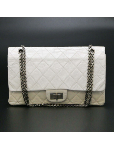 Jumbo CHANEL cuir froissé blanc 2