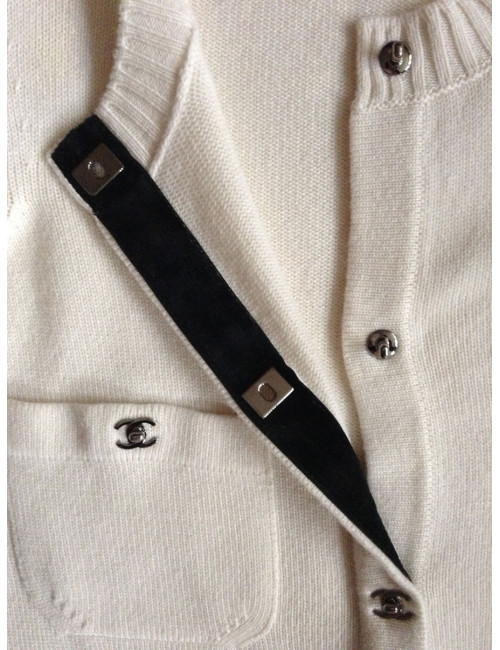 Veste longue  CHANEL écrue cachemire t38 fr