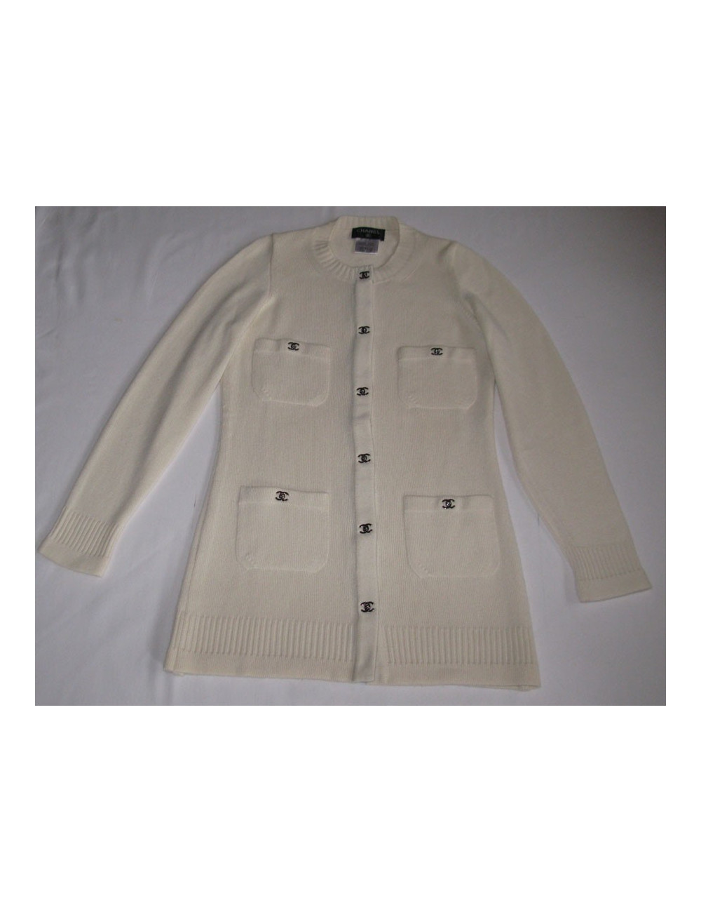 Veste longue  CHANEL écrue cachemire t38 fr