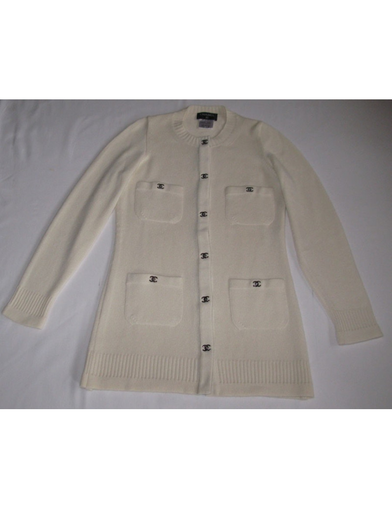 veste longue  CHANEL écrue cachemire t38 fr