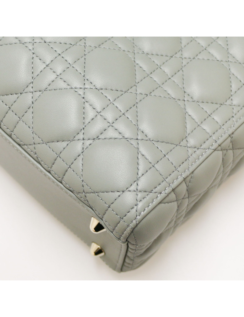 Sac Lady Dior Large CHRISTIAN DIOR cuir gris GM