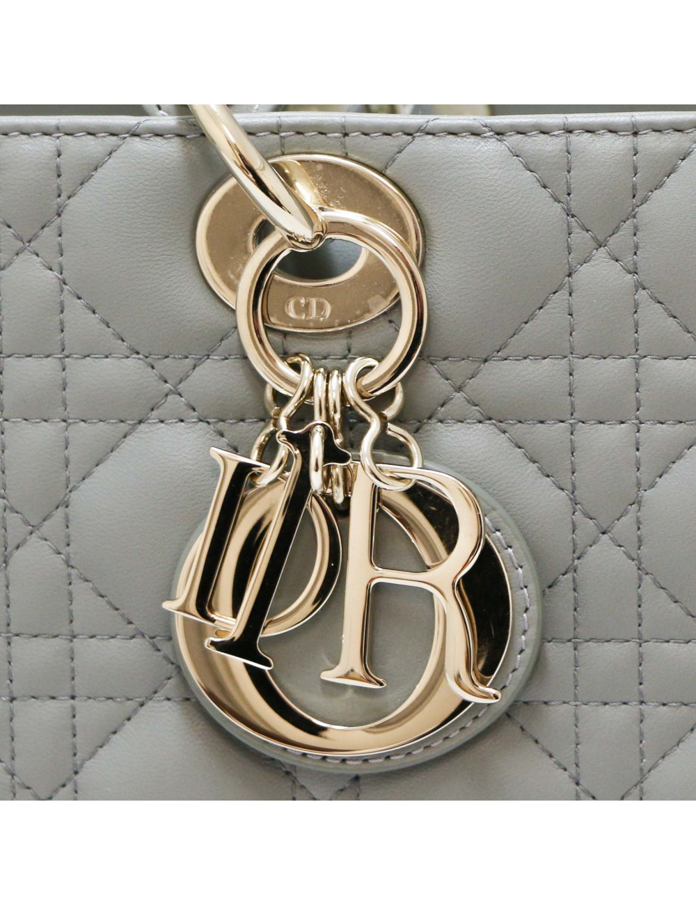 Sac Lady Dior Large CHRISTIAN DIOR cuir gris GM