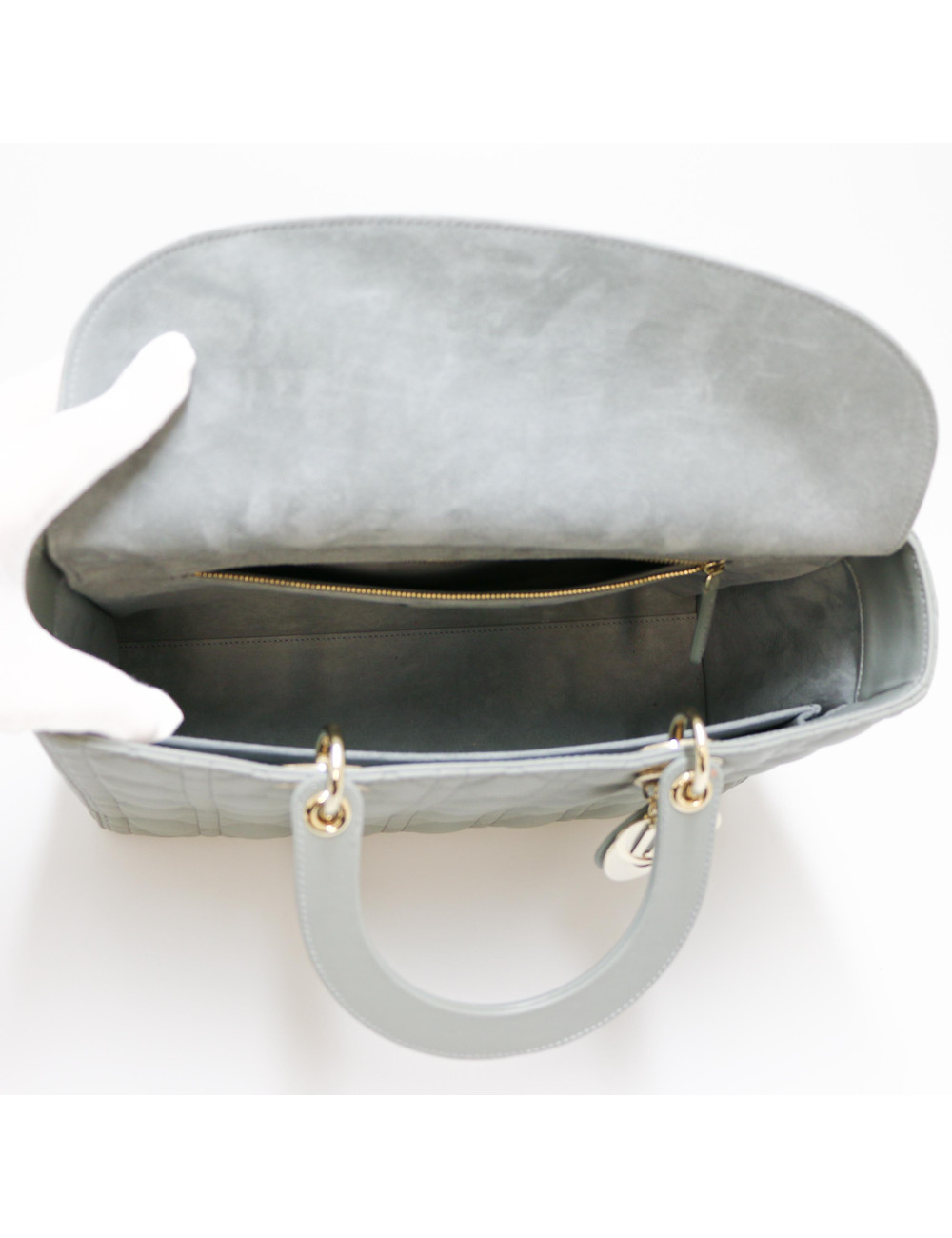 Sac Lady Dior Large CHRISTIAN DIOR cuir gris GM