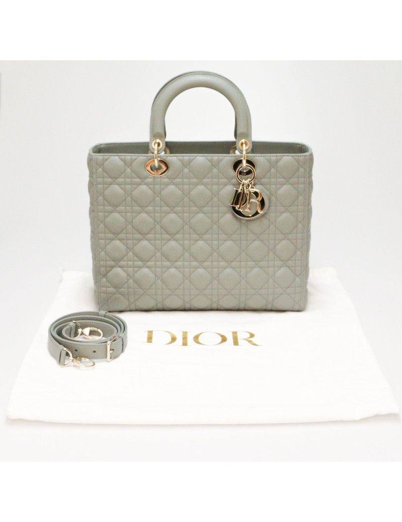 Sac Lady Dior Large CHRISTIAN DIOR cuir gris GM