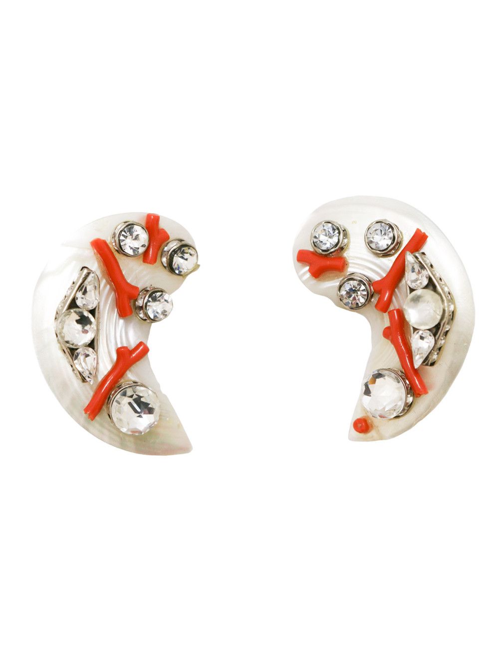 Boucles d'oreille nacre  corail et brillants