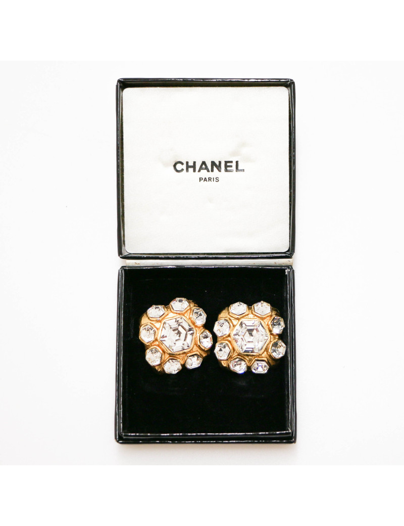 CHANEL vintage gold and rhinestones clip-on earrings