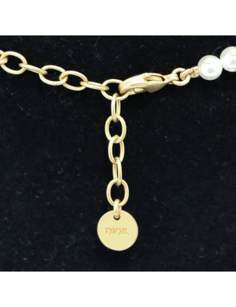 Collier perles DIOR pendentif rose métal doré