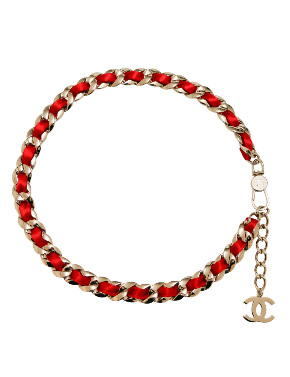 Ceinture CHANEL chaine métal satin rouge
