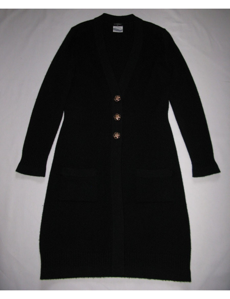 Gilet long CHANEL T36 cachemire noir