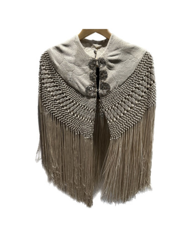 Poncho à franges beige
