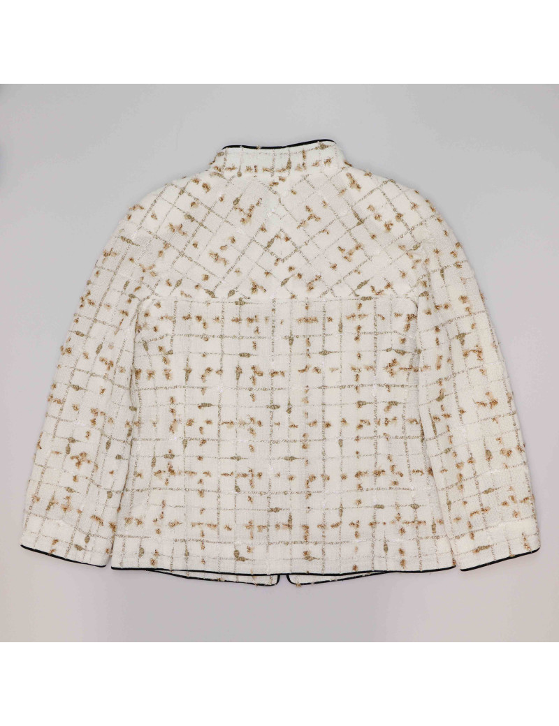Veste CHANEL blanc et doré gansé de noir