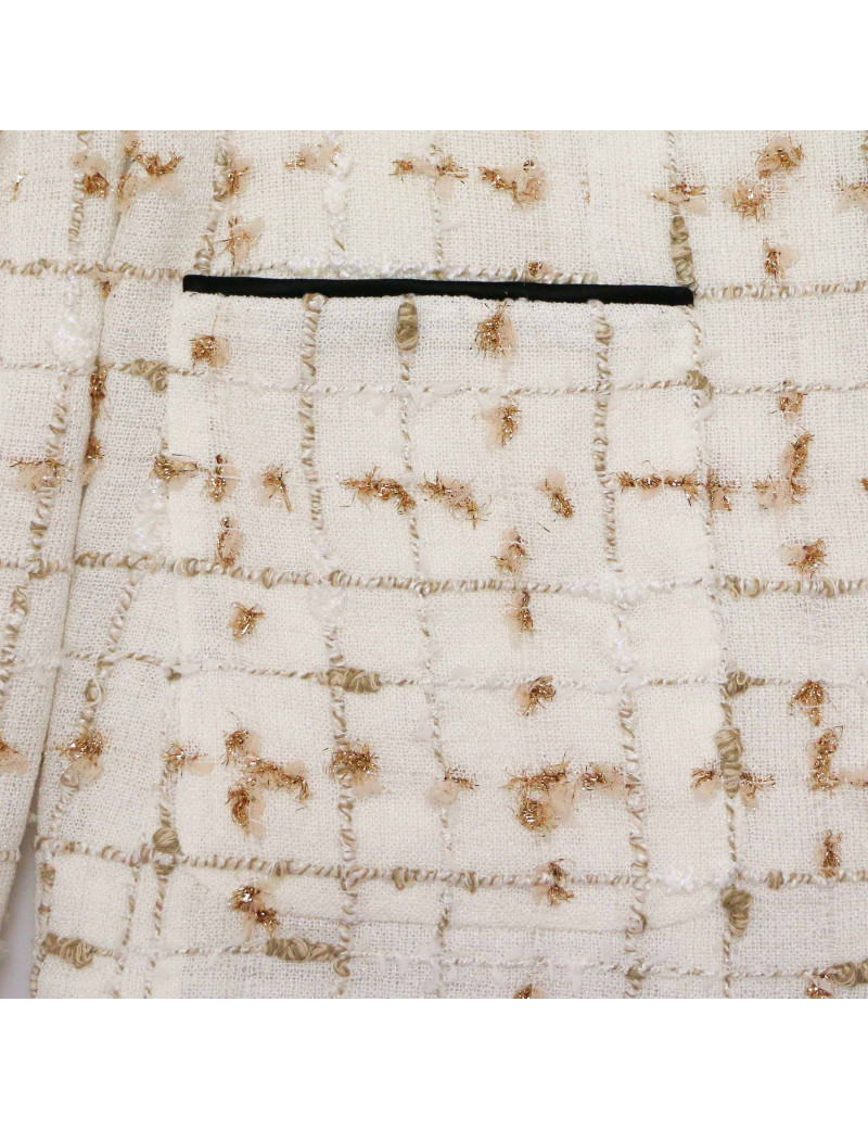 Veste CHANEL blanc et doré gansé de noir