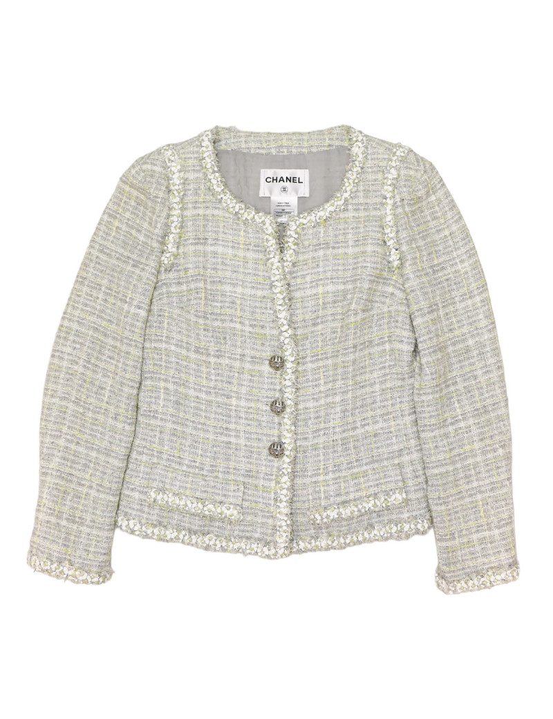 Veste CHANEL tweed vert et gris T38