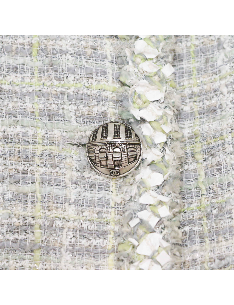 Veste CHANEL tweed vert et gris T38