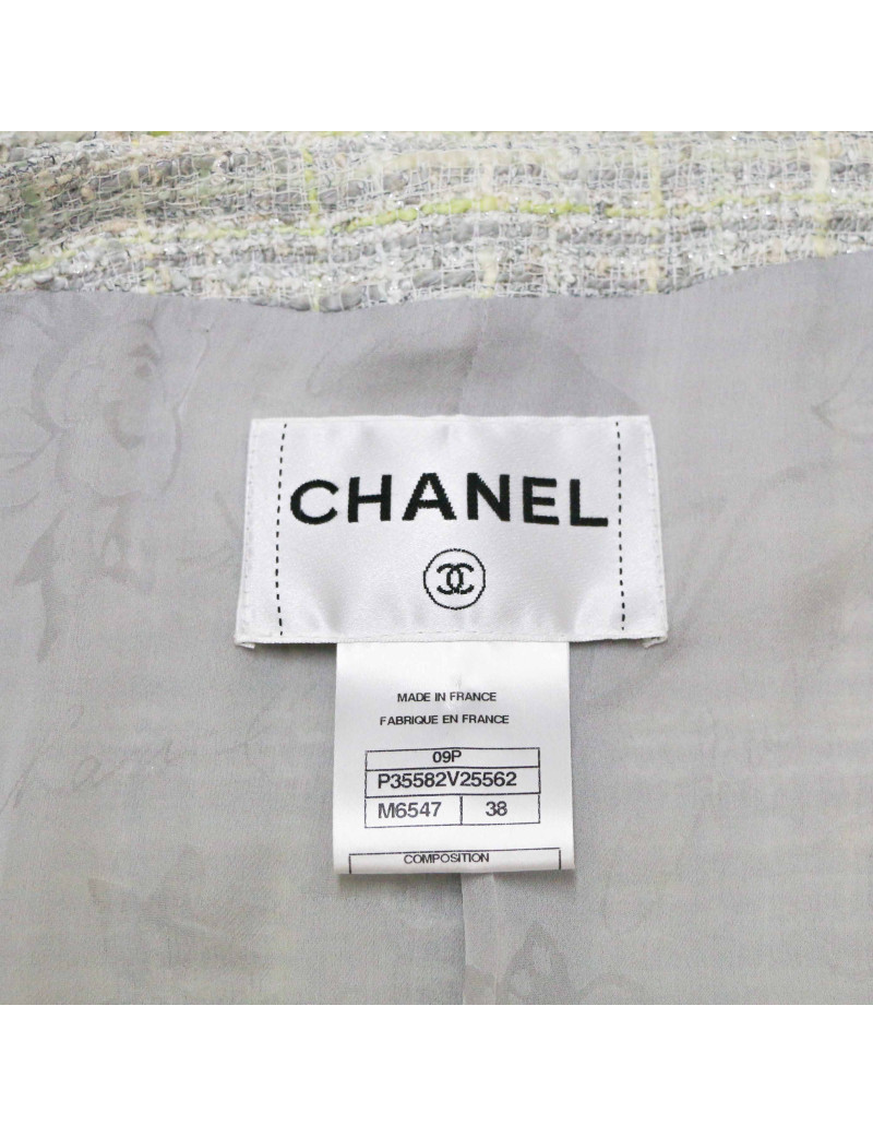 Veste CHANEL tweed vert et gris T38
