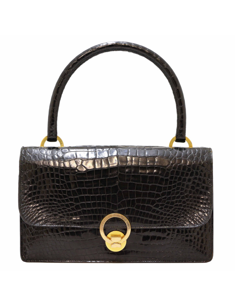 Sac HERMES Ring crocodile porosus noir