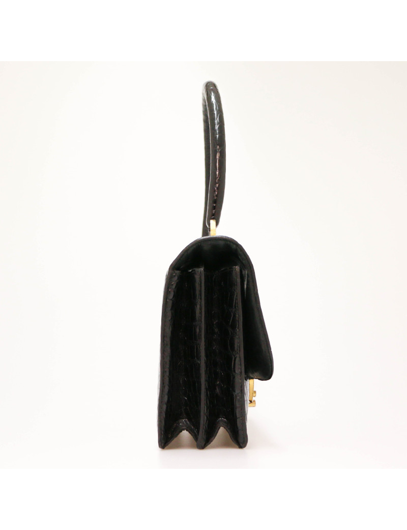 HERMES Ring bag black Porosus crocodile