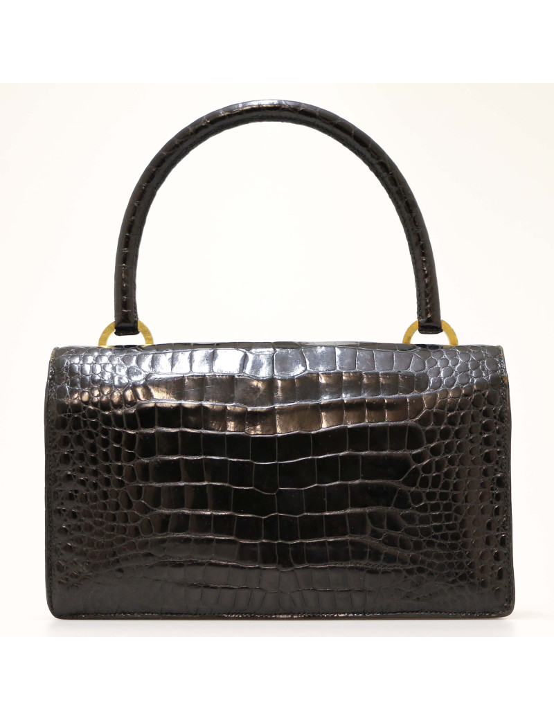 HERMES Ring bag black Porosus crocodile