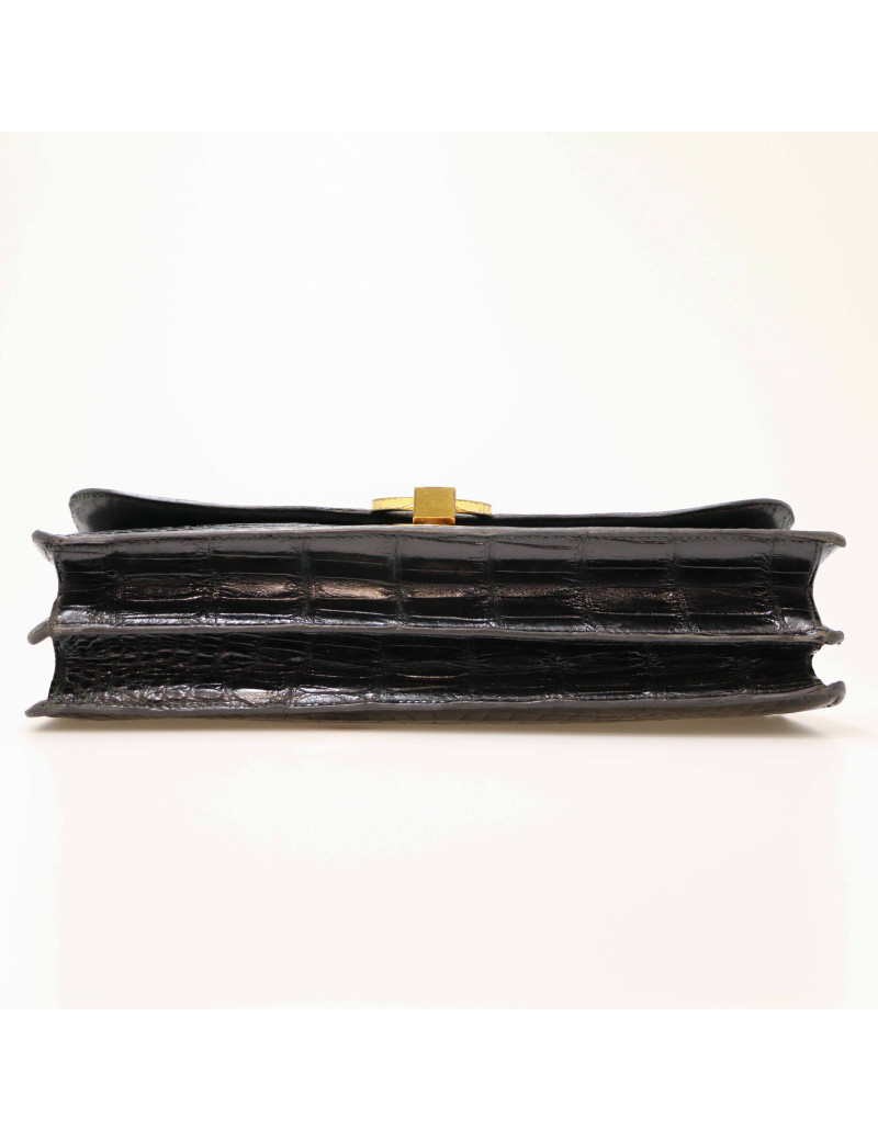 HERMES Ring bag black Porosus crocodile