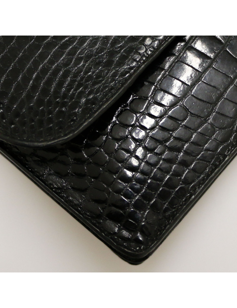 HERMES Ring bag black Porosus crocodile