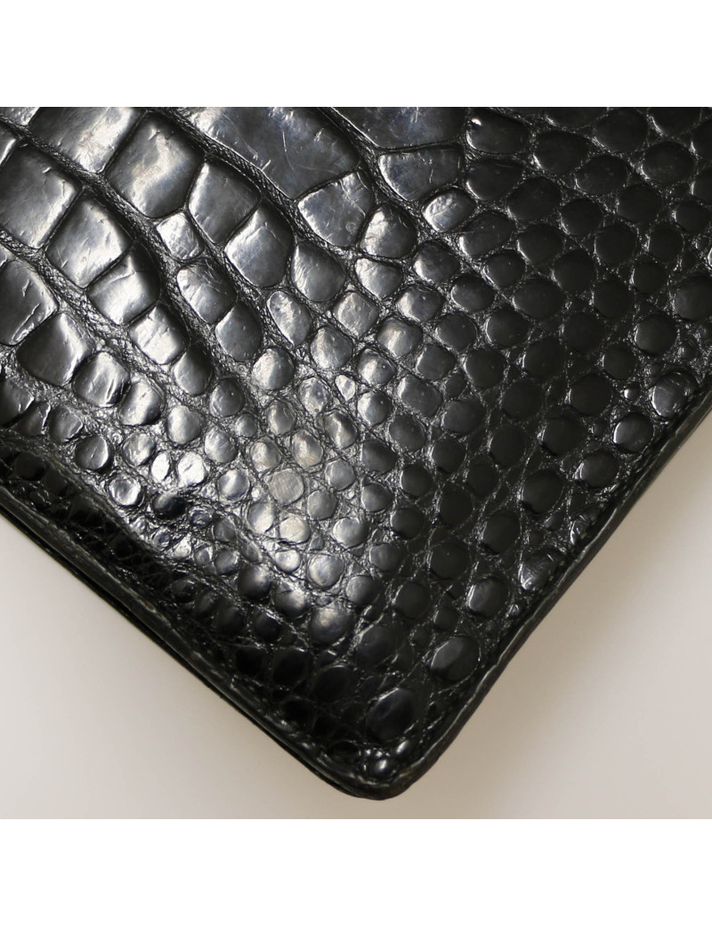 HERMES Ring bag black Porosus crocodile