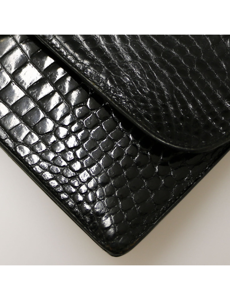 HERMES Ring bag black Porosus crocodile