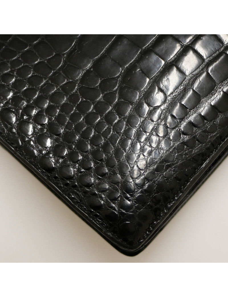 HERMES Ring bag black Porosus crocodile