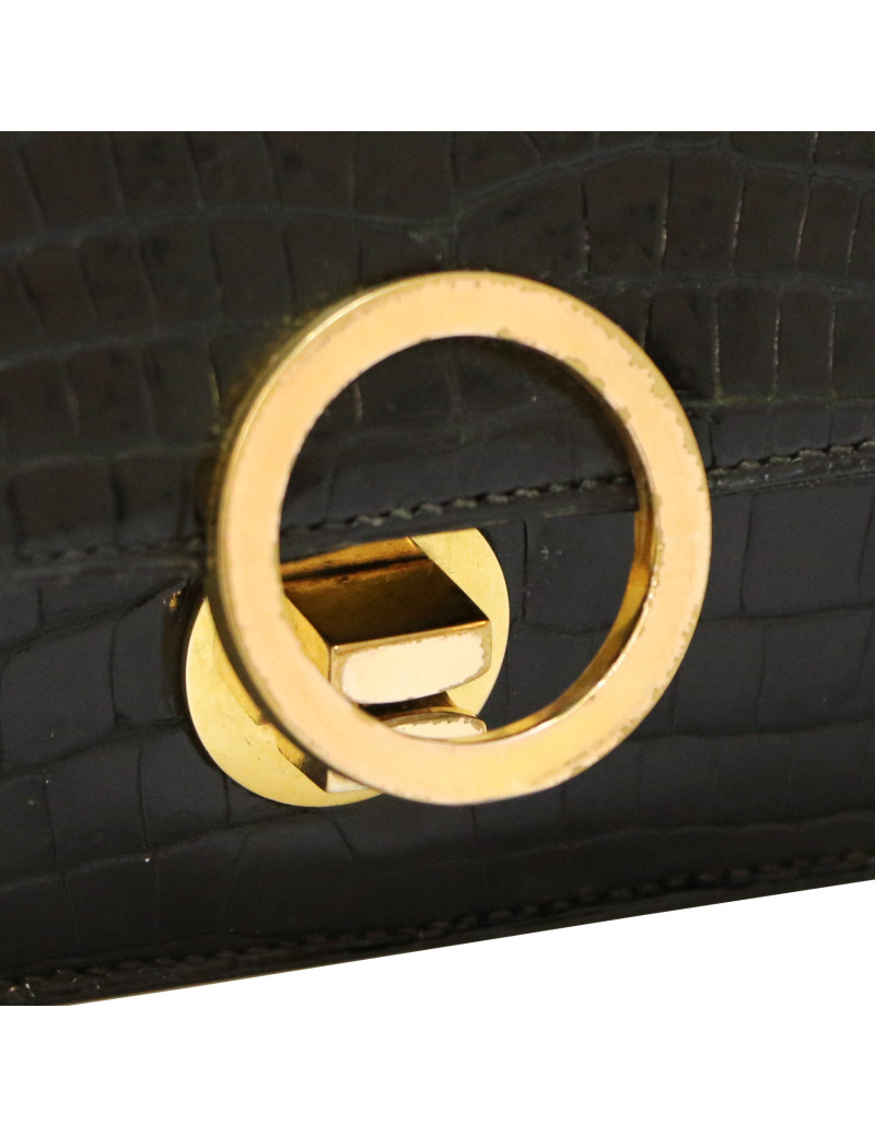 HERMES Ring bag black Porosus crocodile