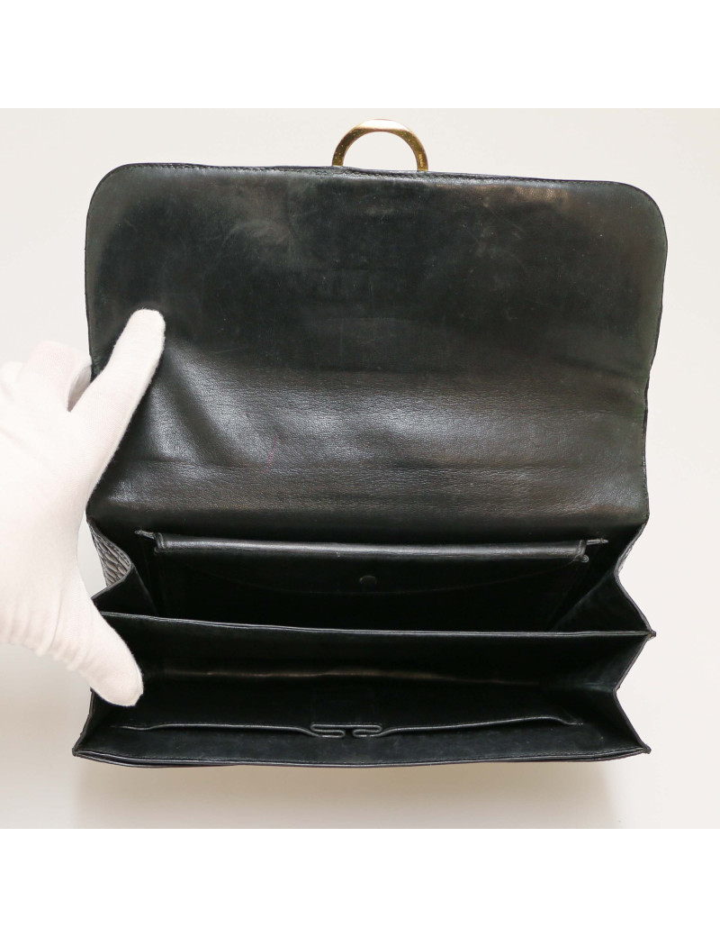 HERMES Ring bag black Porosus crocodile