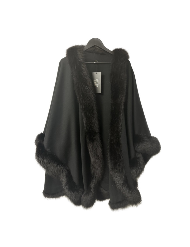 Cape noire jersey gansée de fourrure