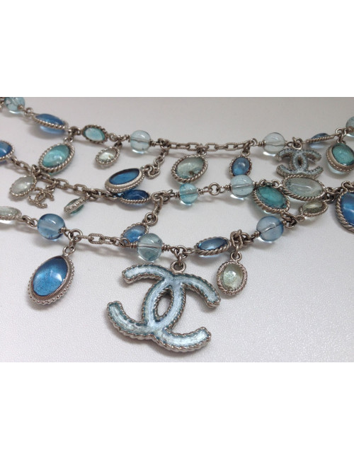 Ceinture sautoir CHANEL en pâte de verre bleu dégradé