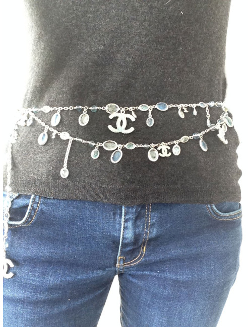 Ceinture sautoir CHANEL en pâte de verre bleu dégradé