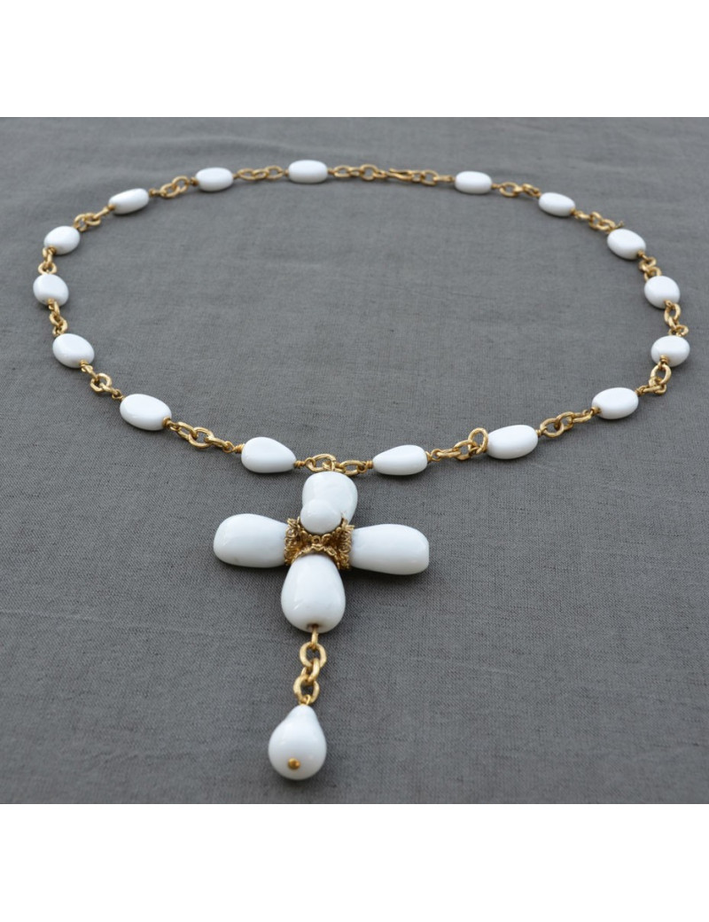 Collier Croix blanc Marguerite de Valois