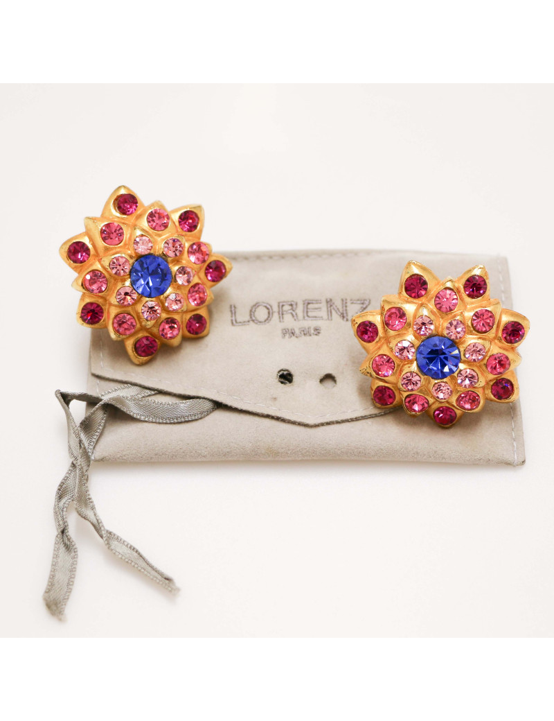 LORENZ vintage gold and rhinestone-paved cufflinks