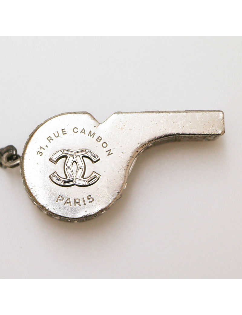 CHANEL rhinetone-paved whistle key ring