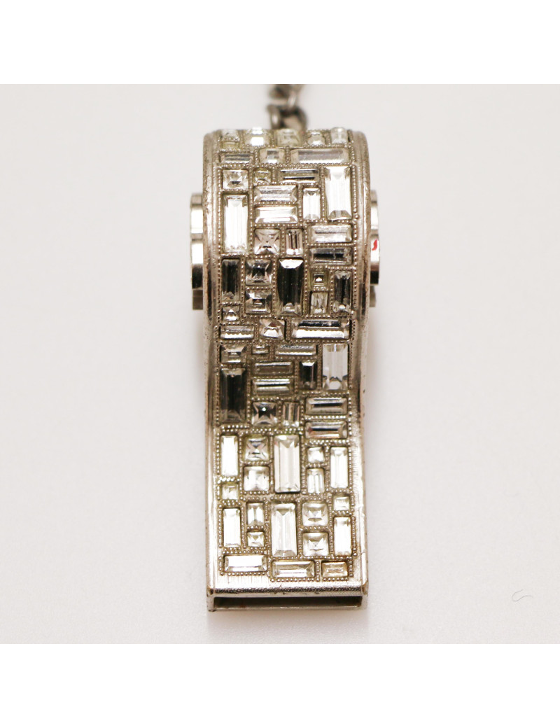 CHANEL rhinetone-paved whistle key ring