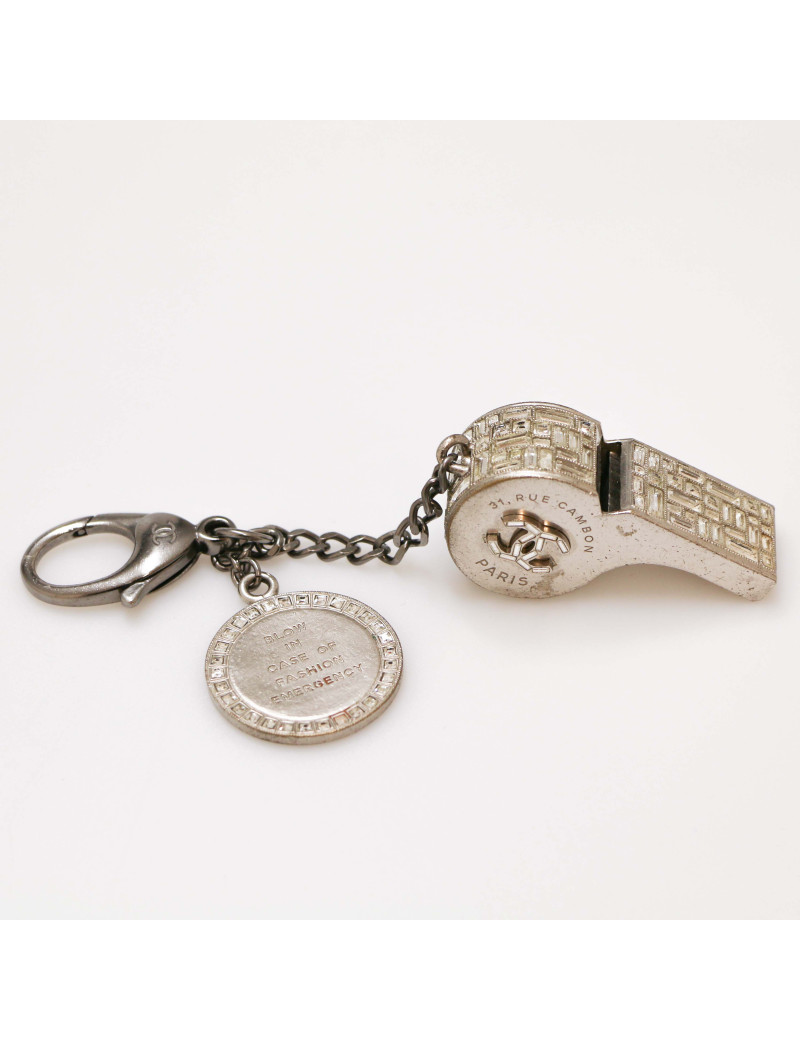 CHANEL rhinetone-paved whistle key ring