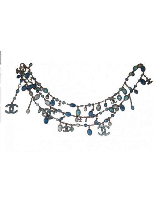 Ceinture sautoir CHANEL en pâte de verre bleu dégradé