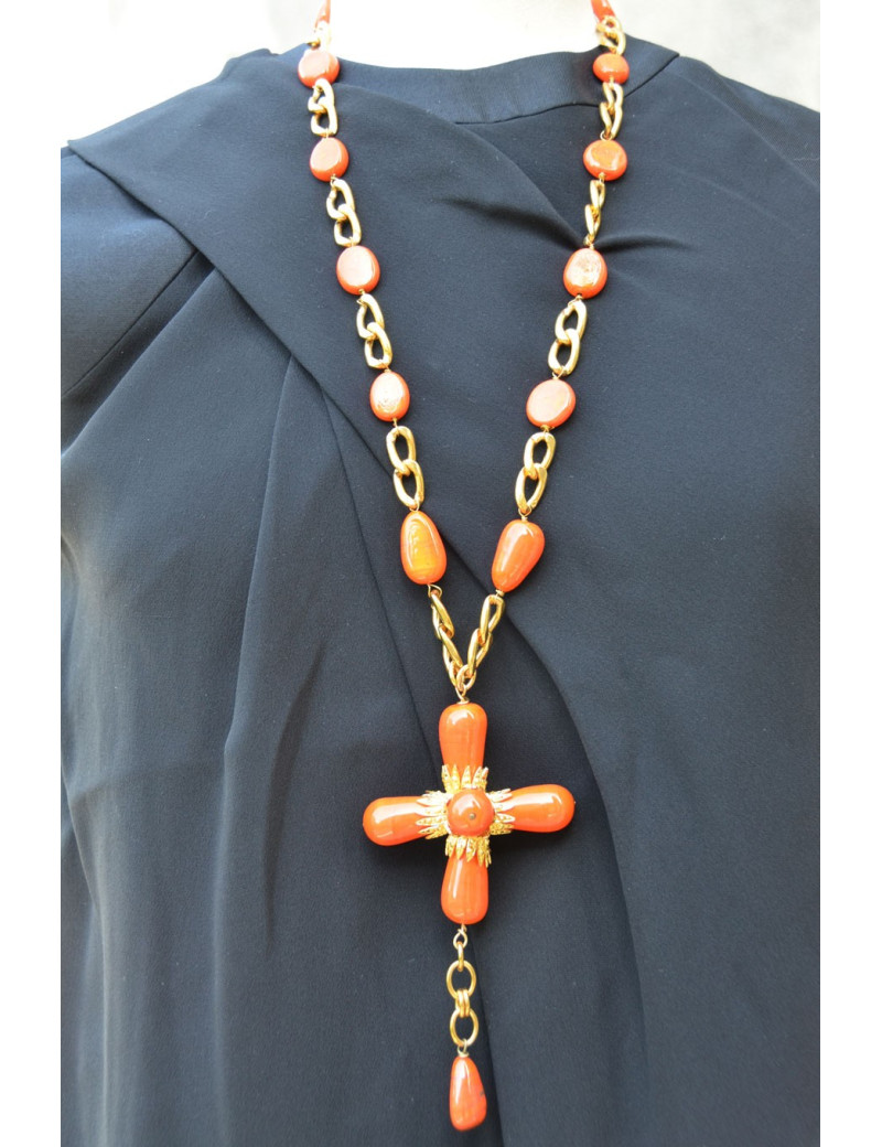 Collier Croix orange MARGUERITE DE VALOIS