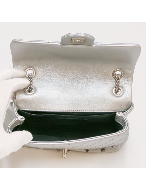 Petit sac classique CHANEL argent