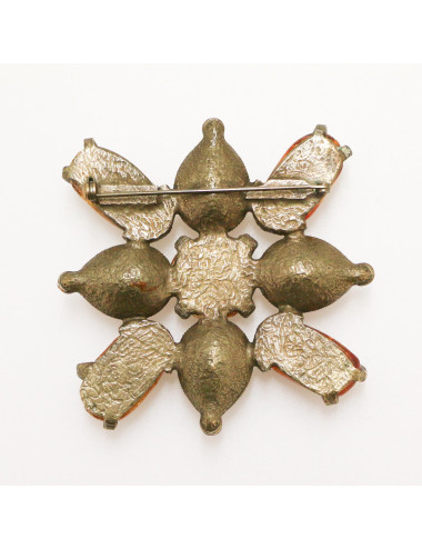Broche  cachochons ambre cristal topaze 2