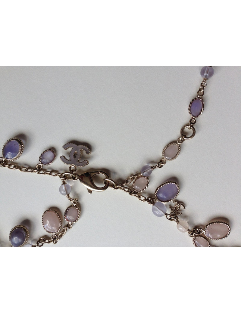 Ceinture sautoir CHANEL en pâte de verre parme et rose dégradé