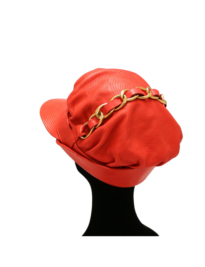 Casquette CHANEL cuir rouge