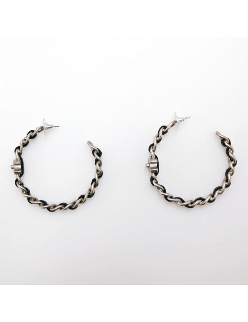 Créoles CHANEL métal entrelacé de cuir noir