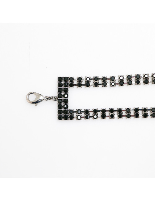 CHANEL black rhinestones belt  spelling C H A N E L