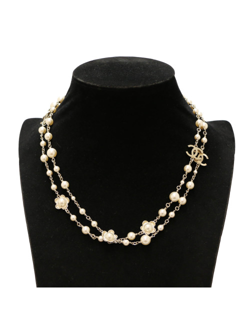 Sautoir CHANEL chaine doré perles 