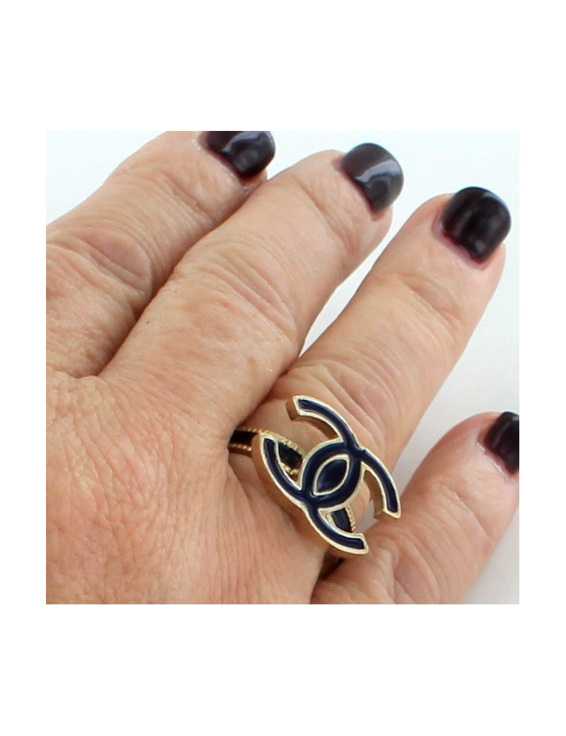 bague CHANEL double C bleu nuit émaillée
