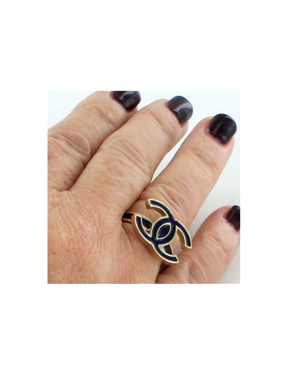 bague CHANEL double C bleu nuit émaillée