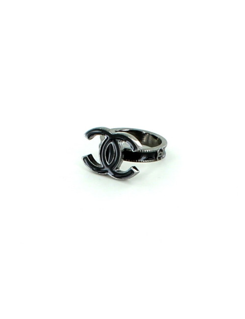 bague CHANEL double C noir émaillé